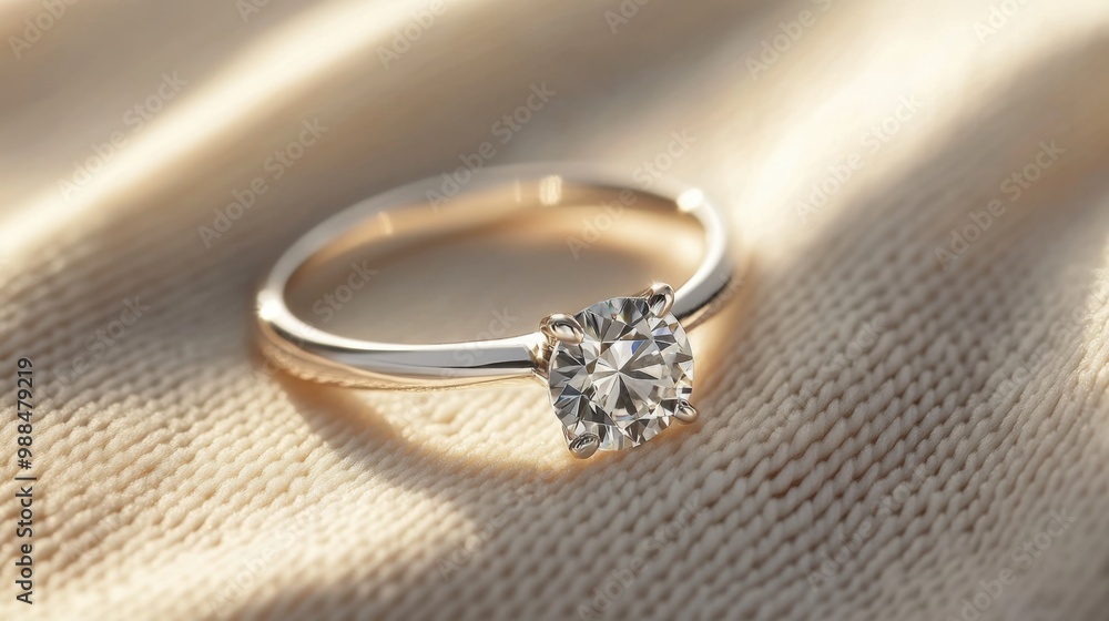 Elegant Minimalism - Close-up of a Simple Diamond Ring on Neutral Background, Subtle Sophistication Elegant Minimalism - Close-up of a Simple Diamond Ring on Neutral Background, Subtle Sophistication