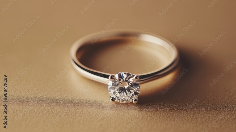 Elegant Minimalistic Diamond Ring on Neutral Background, Subtle Sophistication and Classy Charm Elegant Minimalistic Diamond Ring on Neutral Background, Subtle Sophistication and Classy Charm