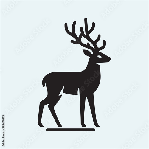 deer logo black icon, cartoon deer animal on a plain white background vector logo photo