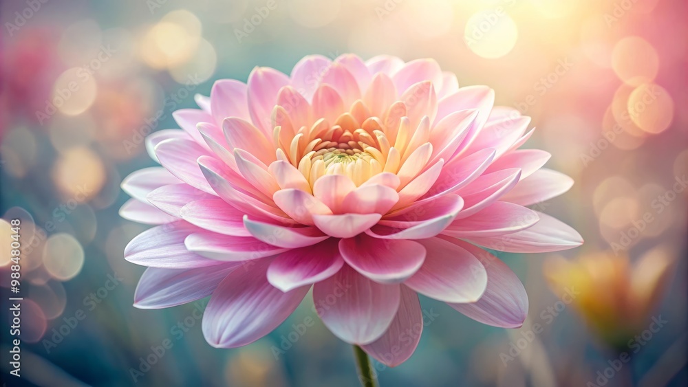 Fototapeta premium Dainty pink petals cascade down, bathing the surroundings in a soft, luminescent haze, as the flower's delicate essence