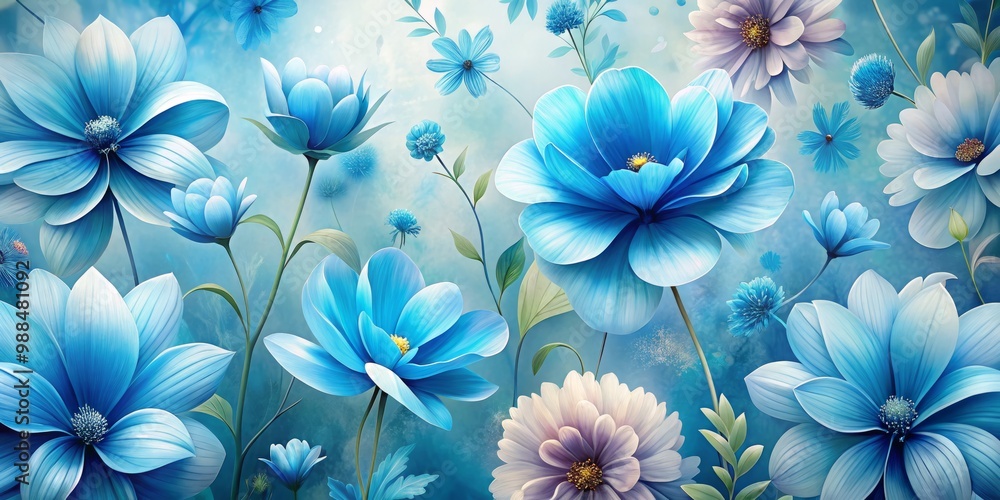 Delicate blue petals cluster on a soft-looking wallpaper, evoking a sense of serene tranquility and peacefulness Delicate blue petals cluster on a soft-looking wallpaper, evoking a sense of serene tranquility and peacefulness
