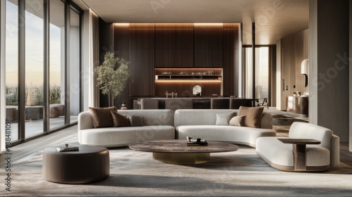 Contemporary Elegance: Minimalist Living Space with Subtle Sophistication and Refined Furnishings