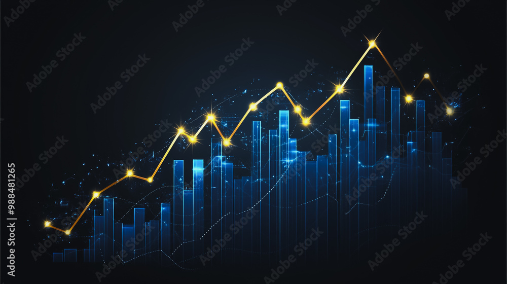 Abstract black background with Colorful charts and graphs with statistics to innovative analyze business potential and forecast future development of companies growth.