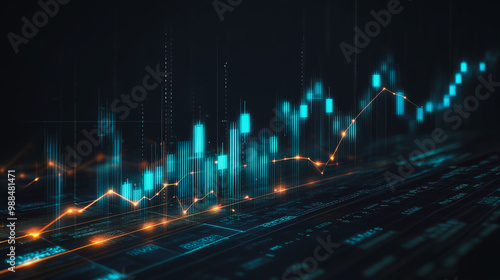 Abstract black background with Colorful charts and graphs with statistics to innovative analyze business potential and forecast future development of companies growth.