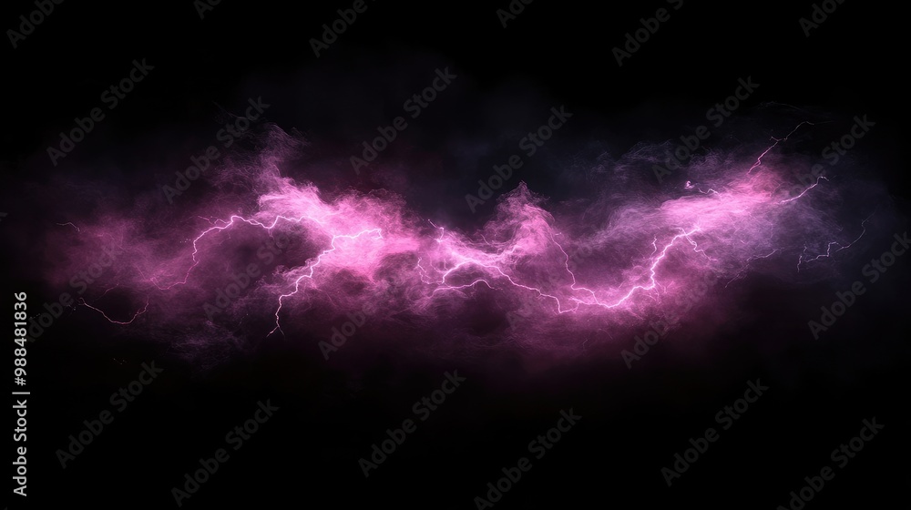 Fototapeta premium Abstract Pink Lightning Strike Against Dark Background