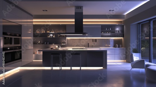 Sleek Modern Kitchen with Soft Lighting and Chic Design Aesthetic