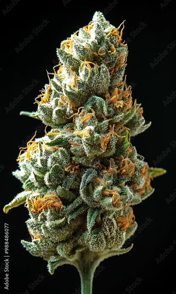 Close-up images of a cannabis plant and its harvested bud, highlighting the intricate details of the trichomes and leaves. Close-up images of a cannabis plant and its harvested bud, highlighting the intricate details of the trichomes and leaves.