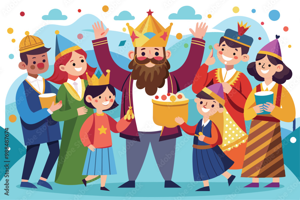 People happily celebrate Purim Day wearing costumes, sharing treats, and reveling in a vibrant community atmosphere filled with joy. People happily celebrate Purim Day wearing costumes, sharing treats, and reveling in a vibrant community atmosphere filled with joy.