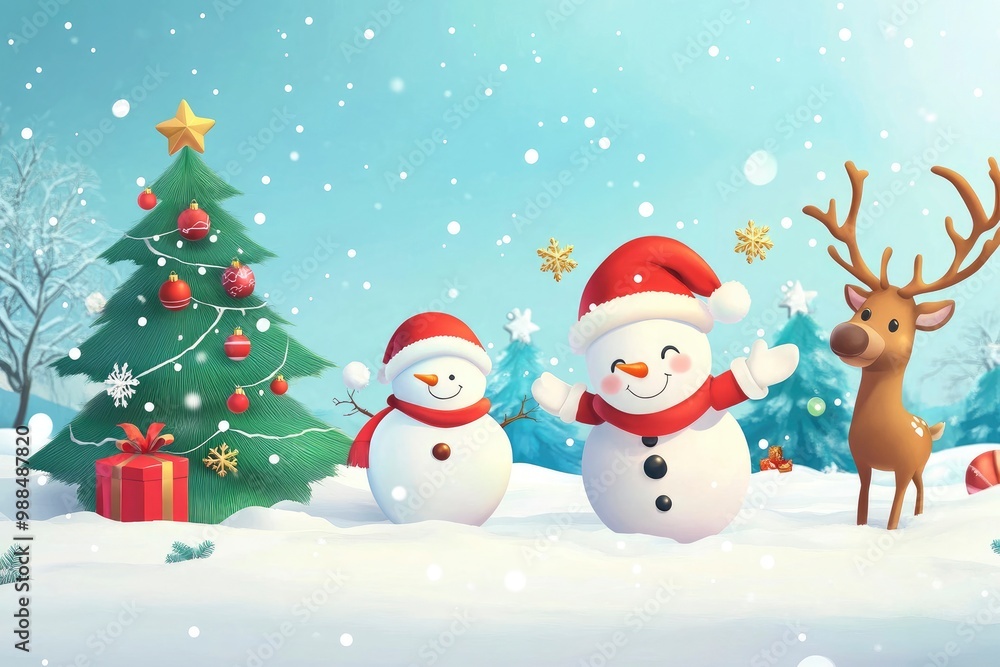 Santa claus, Snowman, gingerbread cookie and reindeer are playing with snow celebrate new year party with Christmas tree, Merry Christmas and happy new year with generative ai Santa claus, Snowman, gingerbread cookie and reindeer are playing with snow celebrate new year party with Christmas tree, Merry Christmas and happy new year with generative ai