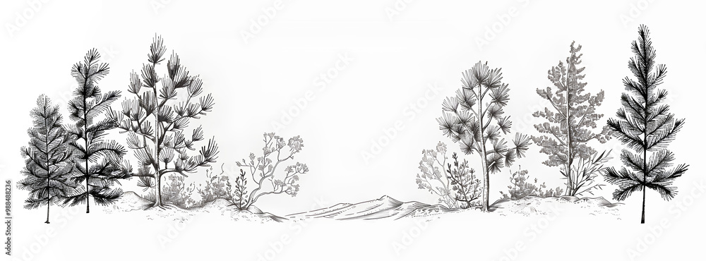 Obraz premium Pine tree line drawing on whitebackground