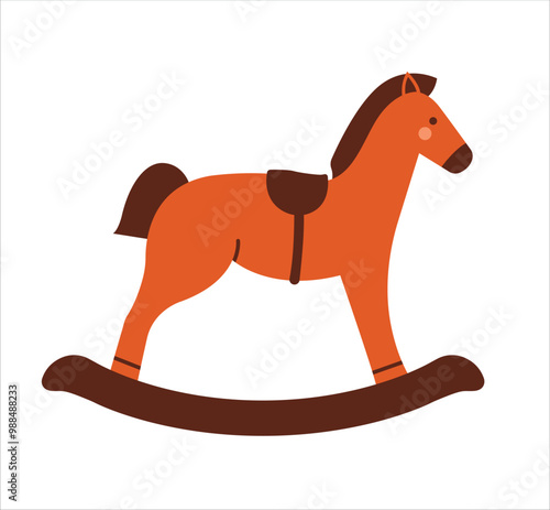 Wood rocking horse. Vintage kid's toy. Vector naive illustration for christmas card. Simple cute clip art. Decoration element. Flat Design.