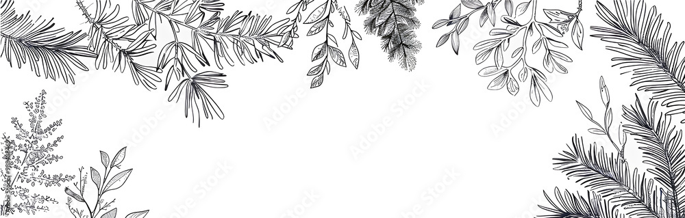 Fototapeta premium Pine tree frame line drawing white background