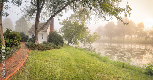 Writer's cottage in morning mist photo