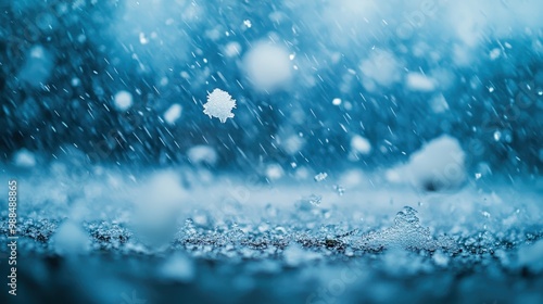 Close-up of Snowflakes Falling on a Cold Winter Day with a Blurred Background