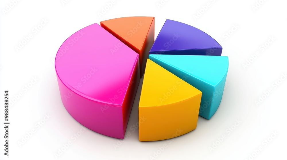 Fototapeta premium Colorful 3D Pie Chart on White Background Representing Data Visualization and Business Analytics