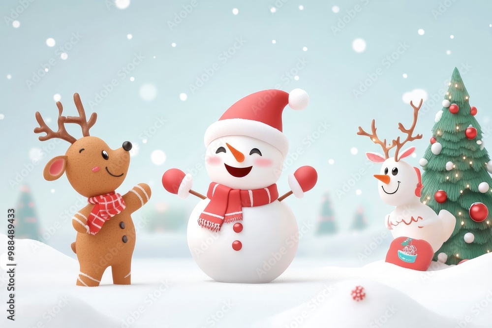 Santa claus, Snowman, gingerbread cookie and reindeer are playing with snow celebrate new year party with Christmas tree, Merry Christmas and happy new year with generative ai Santa claus, Snowman, gingerbread cookie and reindeer are playing with snow celebrate new year party with Christmas tree, Merry Christmas and happy new year with generative ai