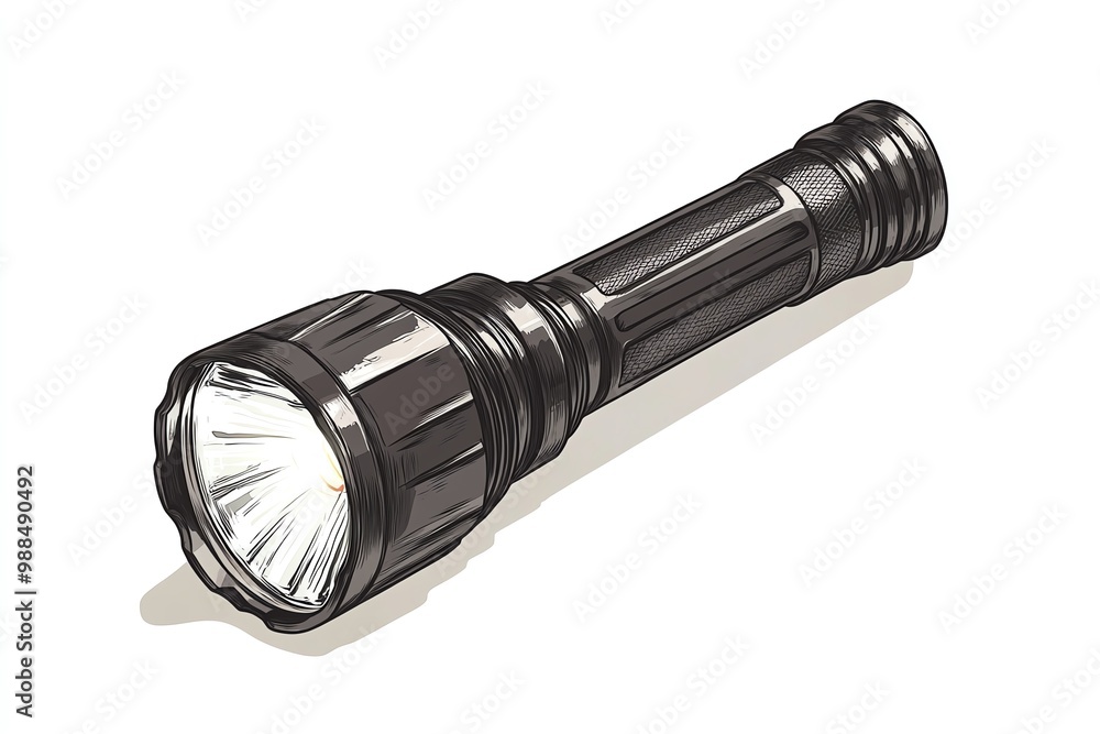 A sturdy black flashlight designed for outdoor adventures and emergency situations. A sturdy black flashlight designed for outdoor adventures and emergency situations.