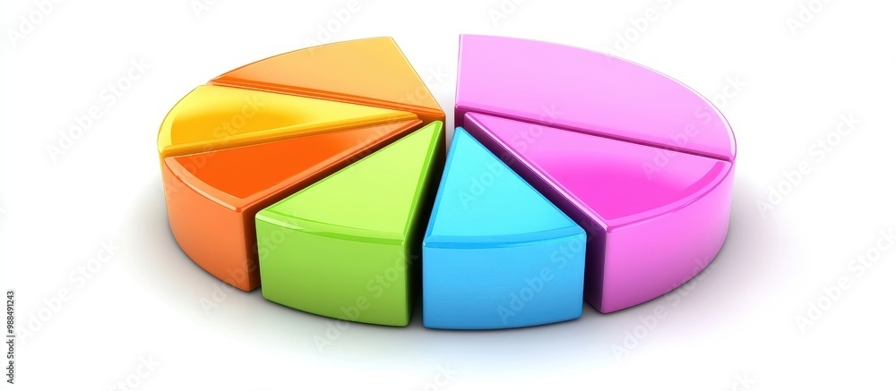 Obraz premium Colorful 3D Pie Chart with Segmented Slices Representing Data Visualization and Business Analytics