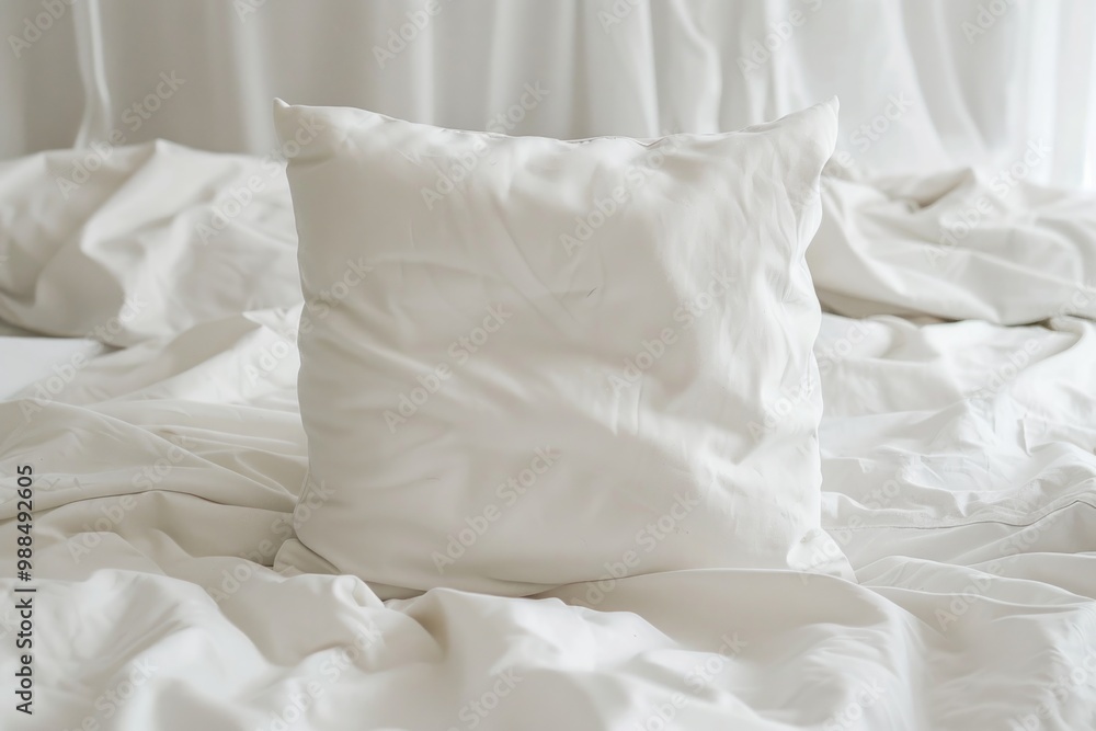 Decorative Pillow. White Pillow on Bedchamber Background for Comfort and Relaxation Decorative Pillow. White Pillow on Bedchamber Background for Comfort and Relaxation