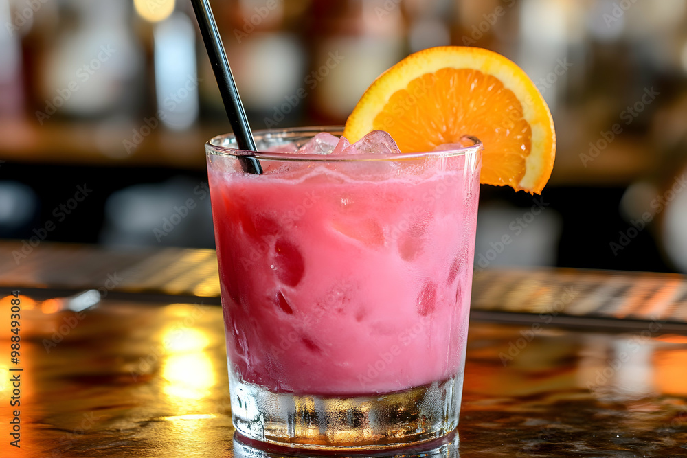 Pink Cocktail with Orange Slice and Ice - Photo Pink Cocktail with Orange Slice and Ice - Photo