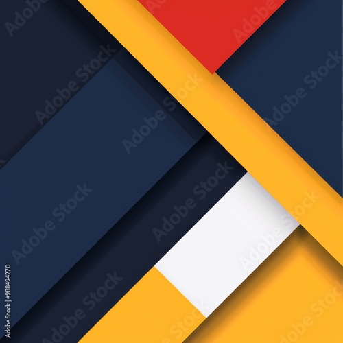 Bold geometric shapes with sleek lines in deep red, bright yellow, and rich blue, crisp white accents, minimalistic abstract patterns, flat vector design, modern luxury, symmetrical and elegant