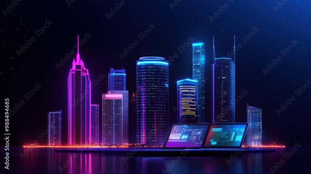 Neon City Lights with Futuristic Technology Display Neon City Lights with Futuristic Technology Display