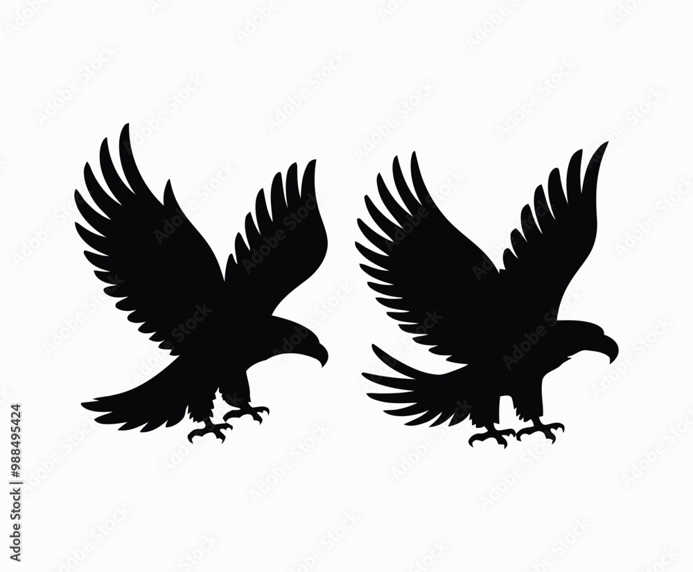 Bald eagle silhouette EPS vector isolated illustration and icon template on a white background Bald eagle silhouette EPS vector isolated illustration and icon template on a white background