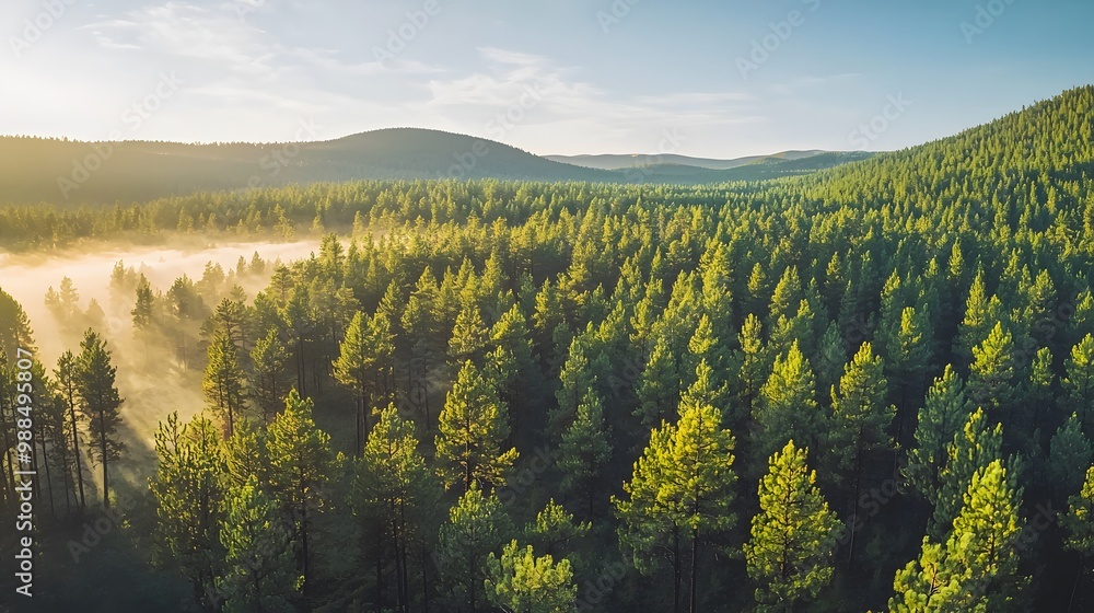 Scenic Panoramic View of a Pine Forest Landscape Scenic Panoramic View of a Pine Forest Landscape