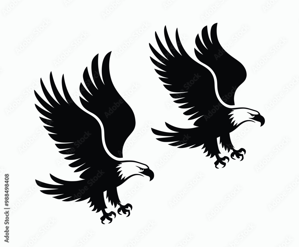 Fototapeta premium Bald eagle silhouette EPS vector isolated illustration and icon template on a white background