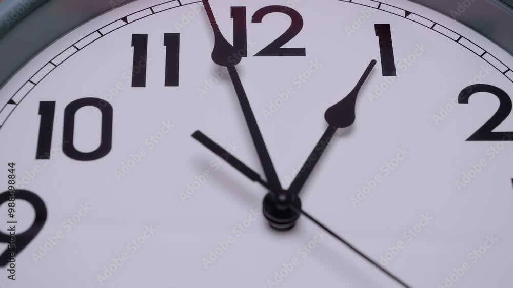 Close-up zoom-in Time lapse, Wall clock tells the time 12:45 a.m. Close-up zoom-in Time lapse, Wall clock tells the time 12:45 a.m.