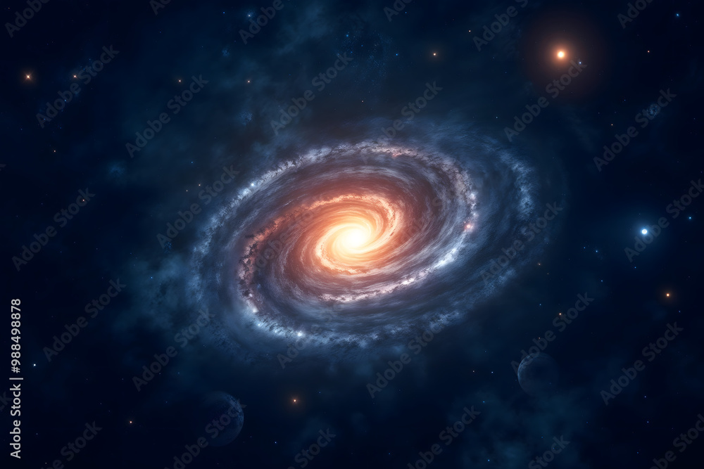 Vivid galaxy spiral with glowing core and celestial background Vivid galaxy spiral with glowing core and celestial background
