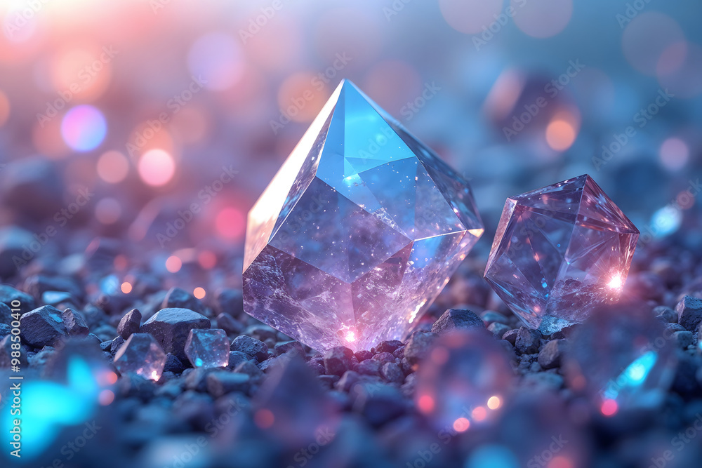 Sparkling crystalline gems with bokeh effect on a rocky surface
Sparkling crystalline gems with bokeh effect on a rocky surface