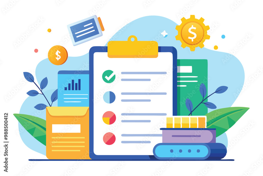 A flat illustration depicts the customizable invoice printing process in an office, showcasing charts, financial icons, and organized documents. A flat illustration depicts the customizable invoice printing process in an office, showcasing charts, financial icons, and organized documents.