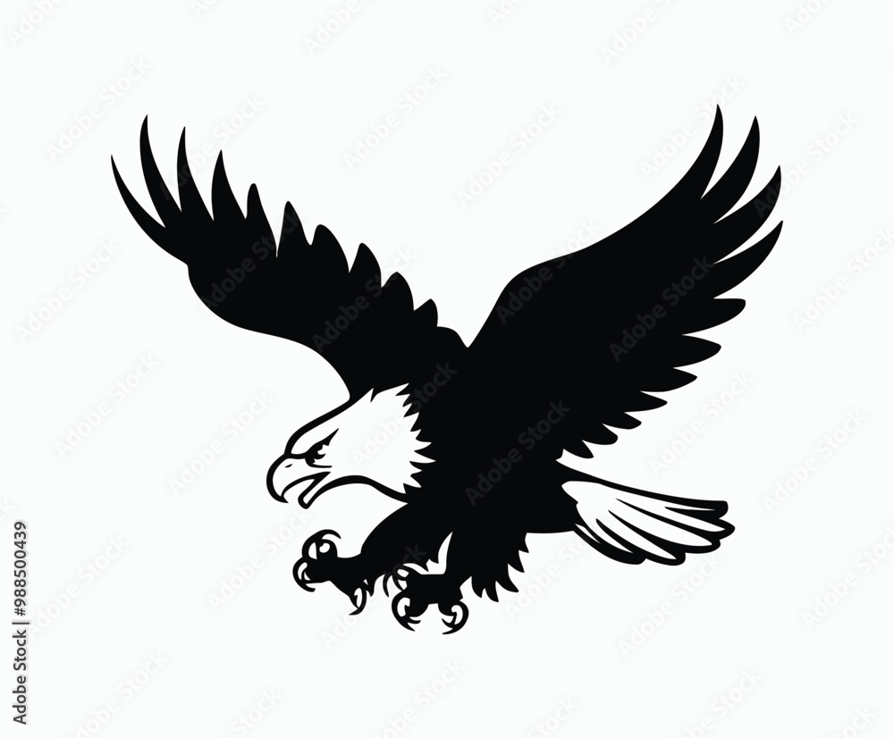 Fototapeta premium Bald eagle silhouette EPS vector isolated illustration and icon template on a white background