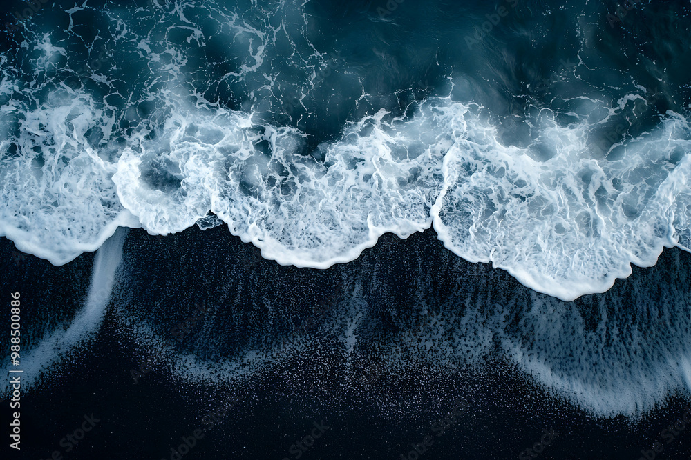Aerial View of White Ocean Waves Crashing on Black Sand Beach - Photo Aerial View of White Ocean Waves Crashing on Black Sand Beach - Photo