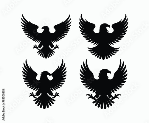 Bald eagle silhouette EPS vector isolated illustration and icon template on a white background