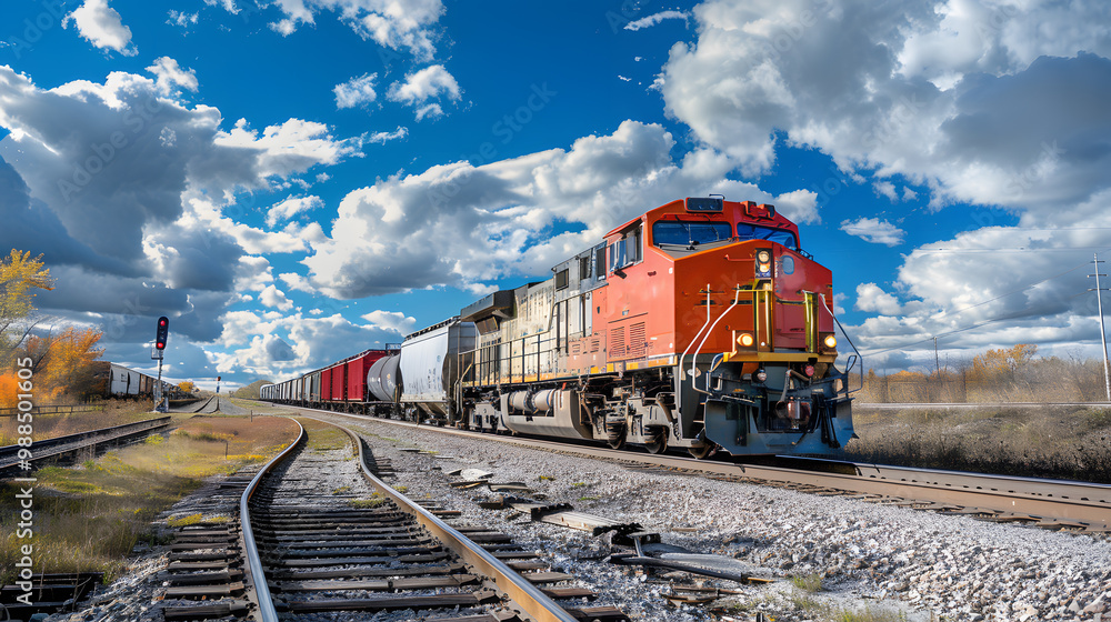 A freight train on a railway track transports containers and tanks with fuel. AI Generated A freight train on a railway track transports containers and tanks with fuel. AI Generated