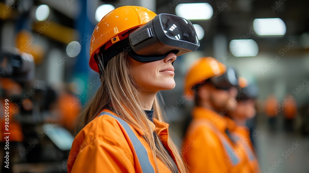 VR Vision in the Industrial Age. Female engineer leads the way with VR technology, shaping the future of manufacturing.Generative ai illustration. VR Vision in the Industrial Age. Female engineer leads the way with VR technology, shaping the future of manufacturing.Generative ai illustration.