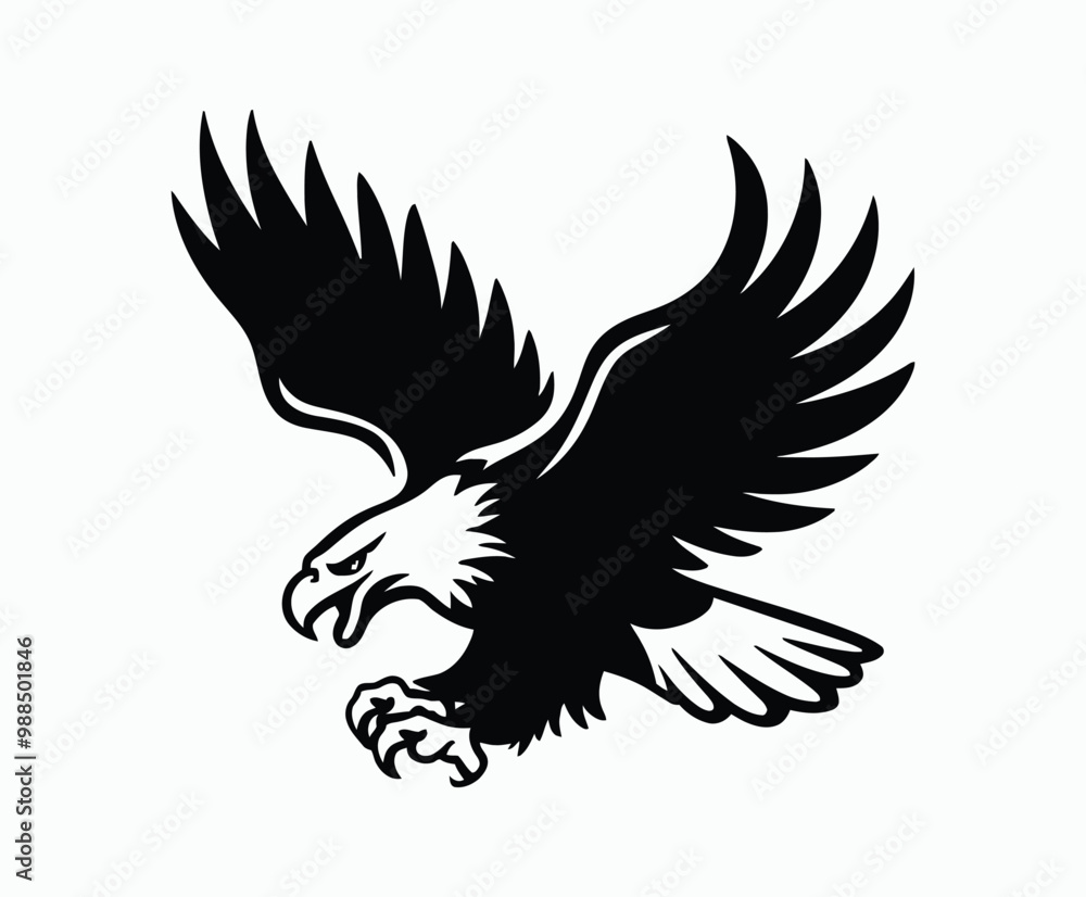 Bald eagle silhouette EPS vector isolated illustration and icon template on a white background Bald eagle silhouette EPS vector isolated illustration and icon template on a white background
