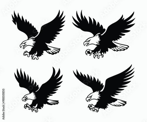 Bald eagle silhouette EPS vector isolated illustration and icon template on a white background