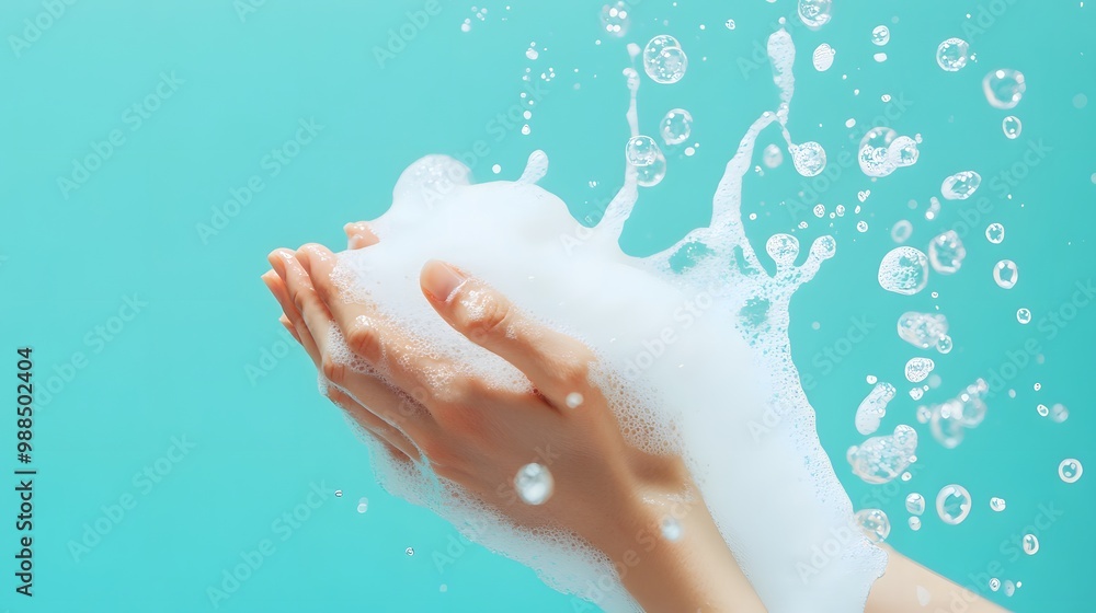 Fototapeta premium Hands Washing with Soap and Bubbles in Bright Setting