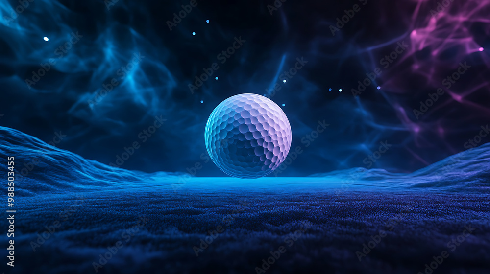 Futuristic golf ball in a cosmic landscape Futuristic golf ball in a cosmic landscape