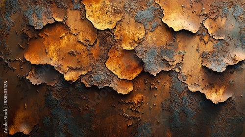 Heavily rusted metal surface showing corrosion effects and paint chipping photo