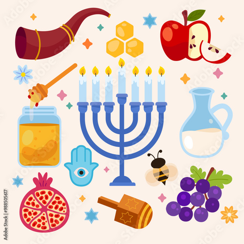 Flat Rosh Hashanah Graphic Elements