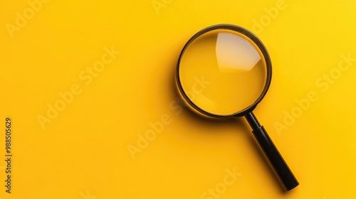 Vintage magnifying glass on yellow background.