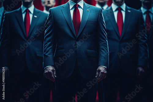 Men in business suits stand in the shadows. Concept of dark politics. Generative AI photo