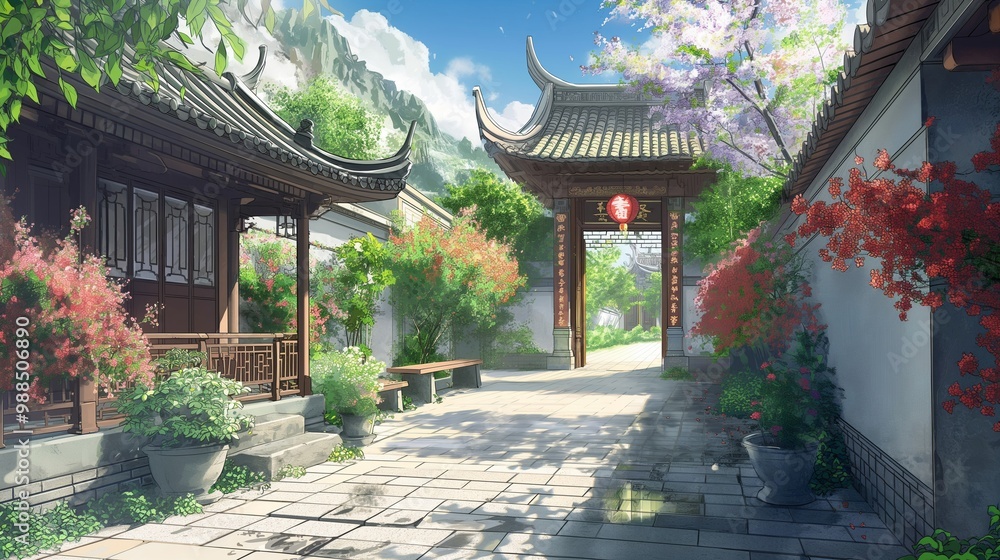 beautiful anime background of a garden in fresh air morning beautiful anime background of a garden in fresh air morning