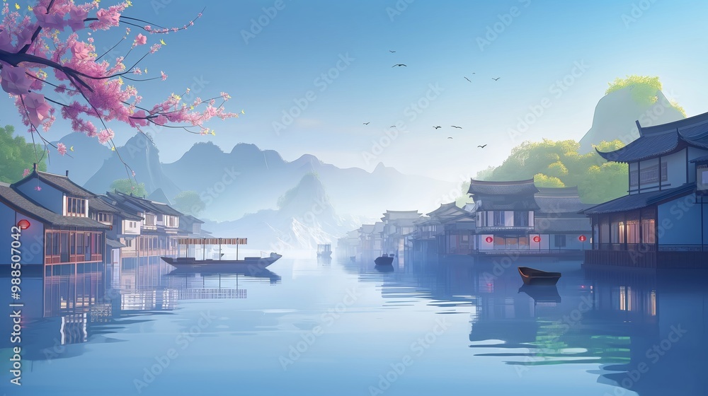 Fototapeta premium beautiful anime background of the river