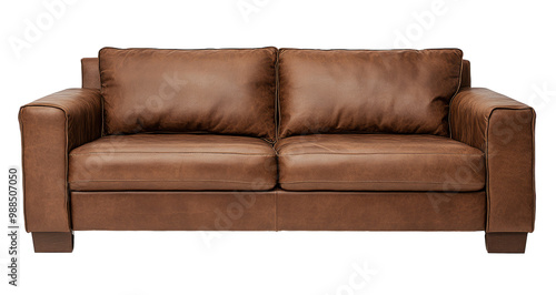 Industrial sofa png mockup brown leather couch living room furniture isolated from background