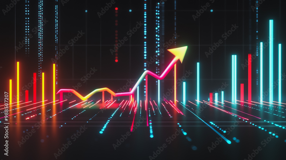 Abstract black background with Colorful charts and graphs with statistics to innovative analyze business potential and forecast future development of companies growth. Abstract black background with Colorful charts and graphs with statistics to innovative analyze business potential and forecast future development of companies growth.